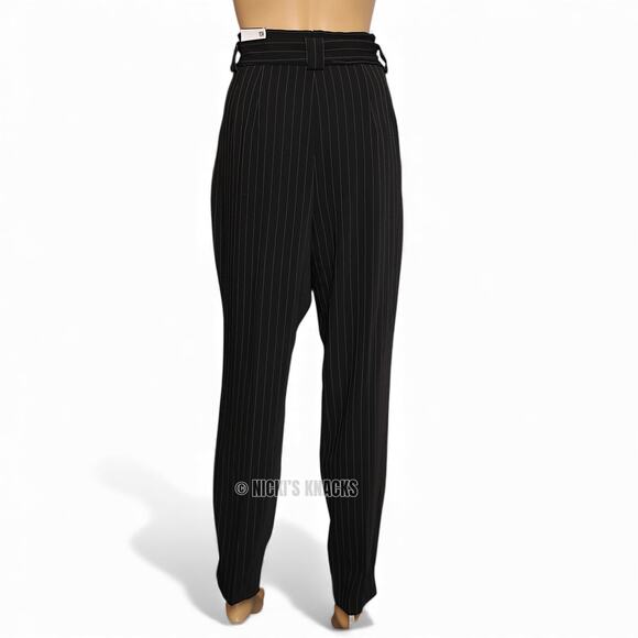 Express Black Pinstripe Paperbag Pants High Rise Belted Ankle Trousers Size 10 - Picture 6 of 12